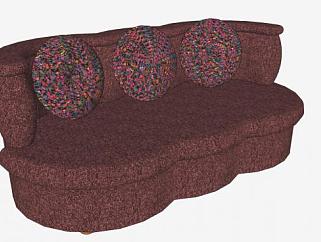 “珊瑚”沙发三人座椅带枕头SU模型下载_sketchup草图...