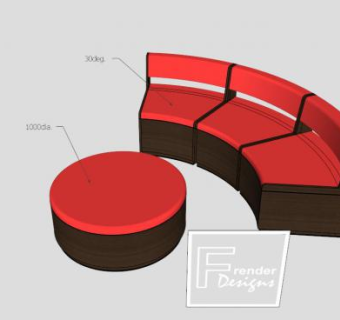 创意圆弧红色三人沙发卡座SU模型下载_sketchup草图大师SKP模型