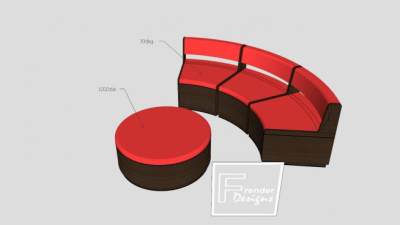 创意圆弧红色三人沙发卡座SU模型下载_sketchup草图大师SKP模型