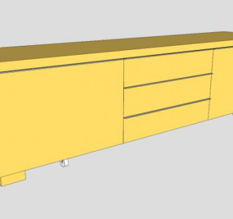 宜家黄色带滑轮电视柜SU模型下载_sketchup草图大师SKP模型