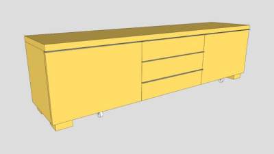 宜家黄色带滑轮电视柜SU模型下载_sketchup草图大师SKP模型