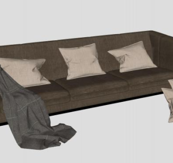 布艺沙发棕色三人沙发SU模型下载_sketchup草图大师SKP模型