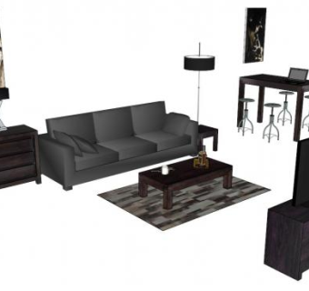 布艺沙发灰色三人沙发SU模型下载_sketchup草图大师SKP模型