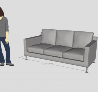 哈利沙发灰色三人沙发SU模型下载_sketchup草图大师SKP模型