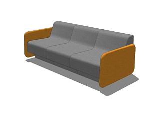 灰色三人沙发坎普斯03型软椅SU模型下载_sketchup草图大师SKP模型
