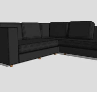 黑色皮革沙发长靠背椅SU模型下载_sketchup草图大师SKP模型