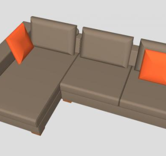 棕色沙发L形客厅家具SU模型下载_sketchup草图大师SKP模型