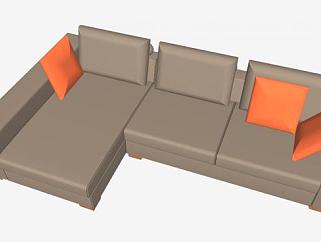 棕色沙发L形客厅家具SU模型下载_sketchup草图大师SKP模型