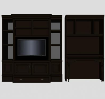 黑色中式风格电视柜SU模型下载_sketchup草图大师SKP模型