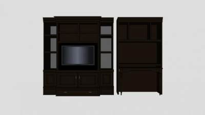 黑色中式风格电视柜SU模型下载_sketchup草图大师SKP模型