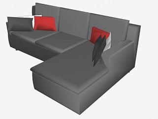 黑色现代沙发带枕头SU模型下载_sketchup草图大师SKP模型