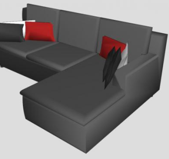 黑色现代沙发带枕头SU模型下载_sketchup草图大师SKP模型