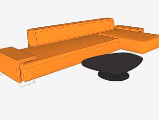 橘色沙发莫洛索低地沙发和凤凰桌SU模型下载_sketchup草图大师SKP模型