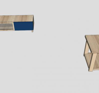 宜家蓝色实木电视柜SU模型下载_sketchup草图大师SKP模型