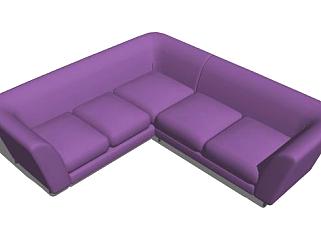 紫色多人沙发L型沙发座椅SU模型下载_sketchup草图大师SKP模型