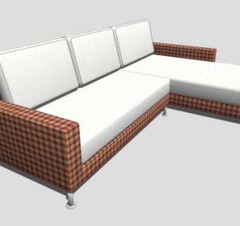 布艺沙发格白色L型多人沙发SU模型下载_sketchup草图大师SKP模型