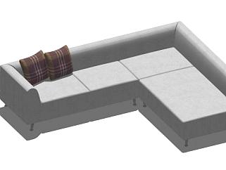 简约L型沙发灰色多人沙发SU模型下载_sketchup草图大师SKP模型