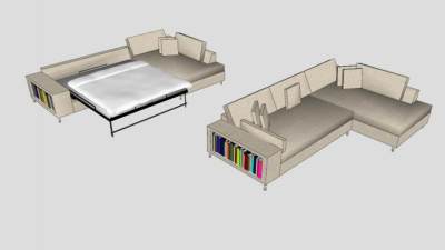 米黄色埃塞尔L型沙发SU模型下载_sketchup草图大师SKP模型