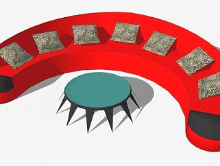 红色休闲圆形沙发和胶囊桌SU模型下载_sketchup草图大师SKP模型