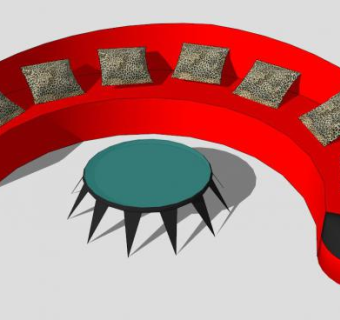 红色休闲圆形沙发和胶囊桌SU模型下载_sketchup草图大师SKP模型