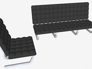 黑色沙发单元躺椅SU模型下载_sketchup草图大师SKP模型