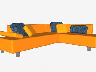 现代沙发橘色角椅多人沙发SU模型下载_sketchup草图大师SKP模型