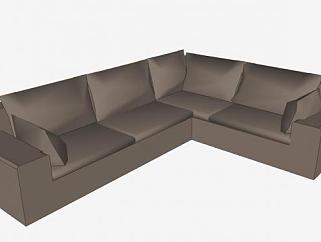 棕色沙发l型沙发SU模型下载_sketchup草图大师SKP模型