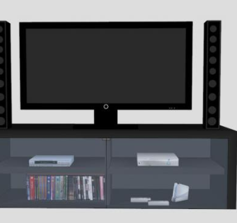 黑色玻璃电视柜SU模型下载_sketchup草图大师SKP模型