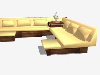 黄色沙发扶手椅L型沙发SU模型下载_sketchup草图大师SKP模型