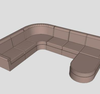 多人沙发座椅浅棕色U型沙发SU模型下载_sketchup草图大师SKP模型