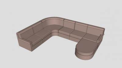 多人沙发座椅浅棕色U型沙发SU模型下载_sketchup草图大师SKP模型