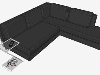 L型黑色软式沙发设计SU模型下载_sketchup草图大师SKP模型