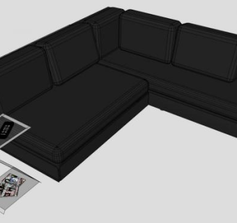 L型黑色软式沙发设计SU模型下载_sketchup草图大师SKP模型