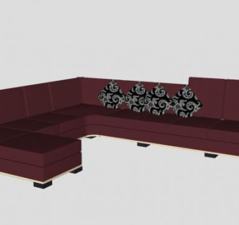 红色真皮沙发皮革大L型沙发SU模型下载_sketchup草图大师SKP模型