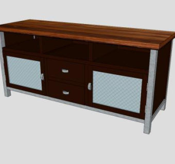 木质带抽屉的电视柜SU模型下载_sketchup草图大师SKP模型