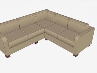 现代沙发土黄色L型沙发SU模型下载_sketchup草图大师SKP模型