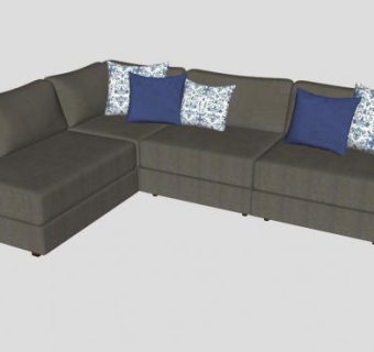 灰色简易沙发麂皮沙发SU模型下载_sketchup草图大师SKP模型