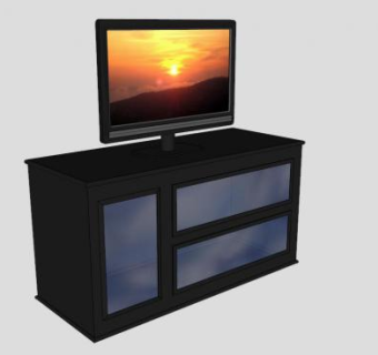 黑色玻璃移门电视柜SU模型下载_sketchup草图大师SKP模型
