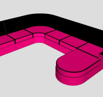 真皮沙发玫红色皮革U型沙发SU模型下载_sketchup草图大师SKP模型