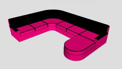 真皮沙发玫红色皮革U型沙发SU模型下载_sketchup草图大师SKP模型