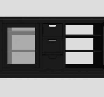 有抽屉的黑色电视柜SU模型下载_sketchup草图大师SKP模型