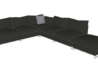 纳图兹黑色沙发L型沙发SU模型下载_sketchup草图大师SKP模型