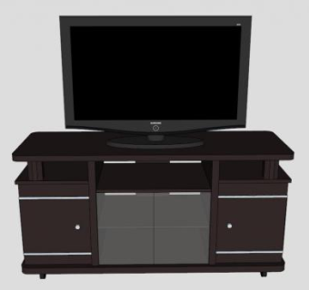 带滑轮的实木电视柜SU模型下载_sketchup草图大师SKP模型