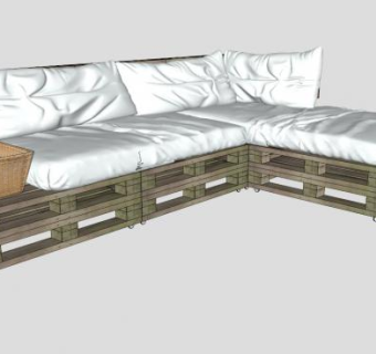 木质L型沙发托盘沙发SU模型下载_sketchup草图大师SKP模型