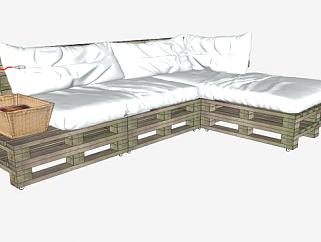 木质L型沙发托盘沙发SU模型下载_sketchup草图大师SKP模型