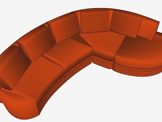 现代红色模块化沙发SU模型下载_sketchup草图大师SKP模型