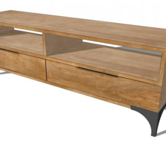 木材和金属的木质电视柜SU模型下载_sketchup草图大师SKP模型