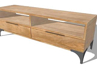 木材和金属的木质电视柜SU模型下载_sketchup草图大师SKP模型