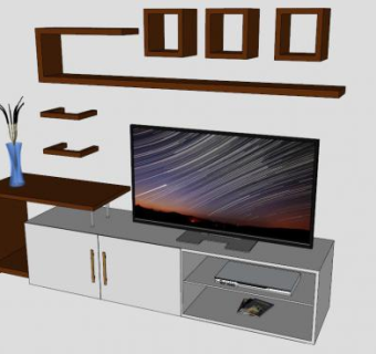 现代白色电视站SU模型下载_sketchup草图大师SKP模型