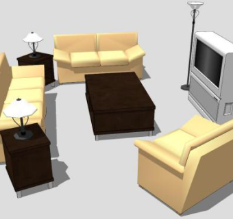 现代沙发客厅套装SU模型下载_sketchup草图大师SKP模型